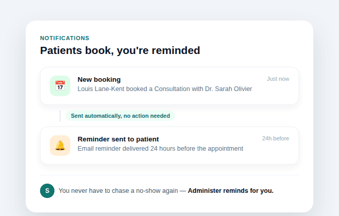Notifications for a new booking and an automatic patient reminder
